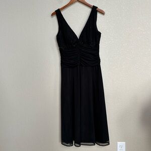 JS Boutique Black Beaded Ruched Midi Dress Women’s Size 10 Holiday Party